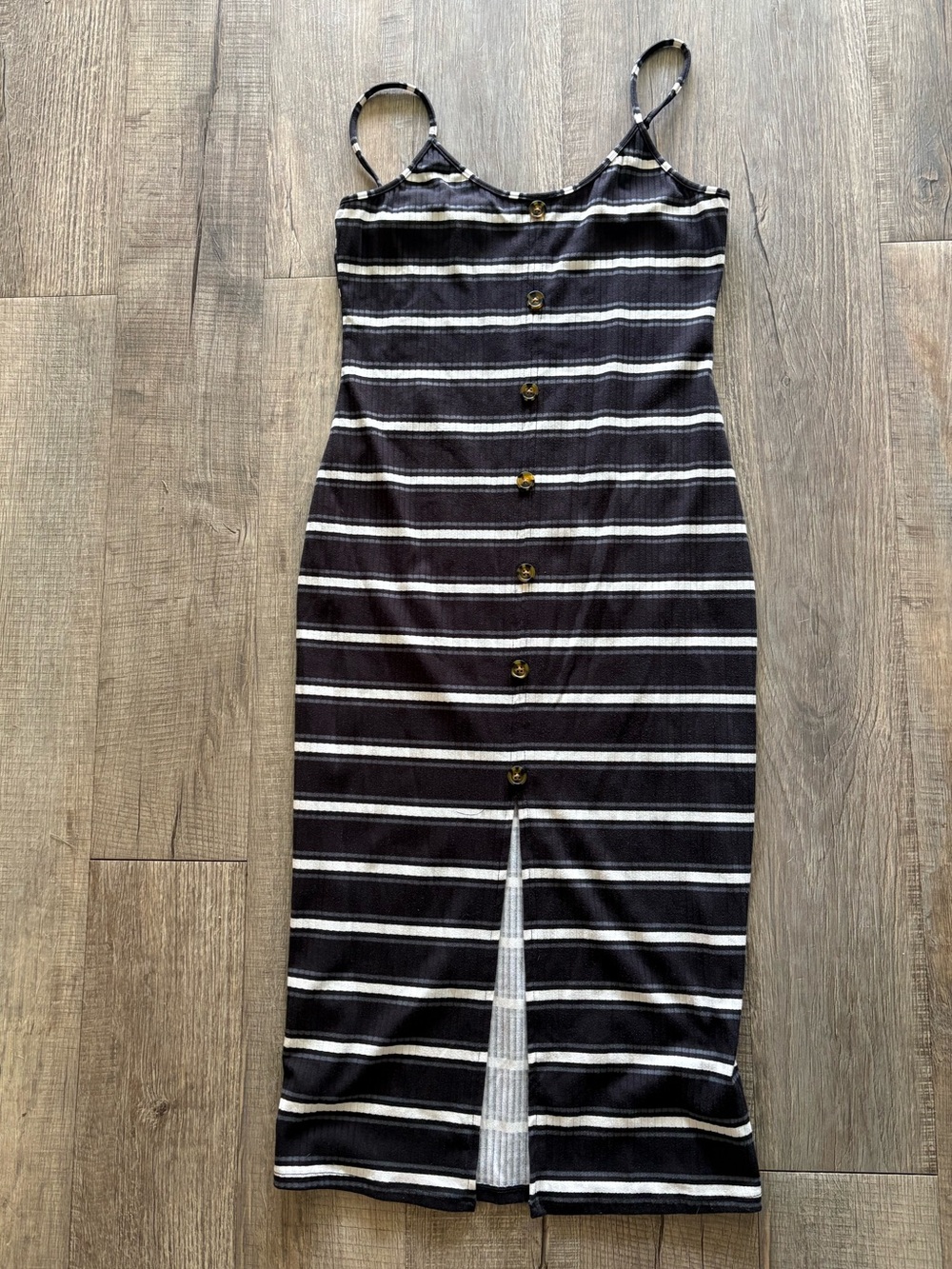 No Boundaries Black & White Striped Button-Front Midi Dress